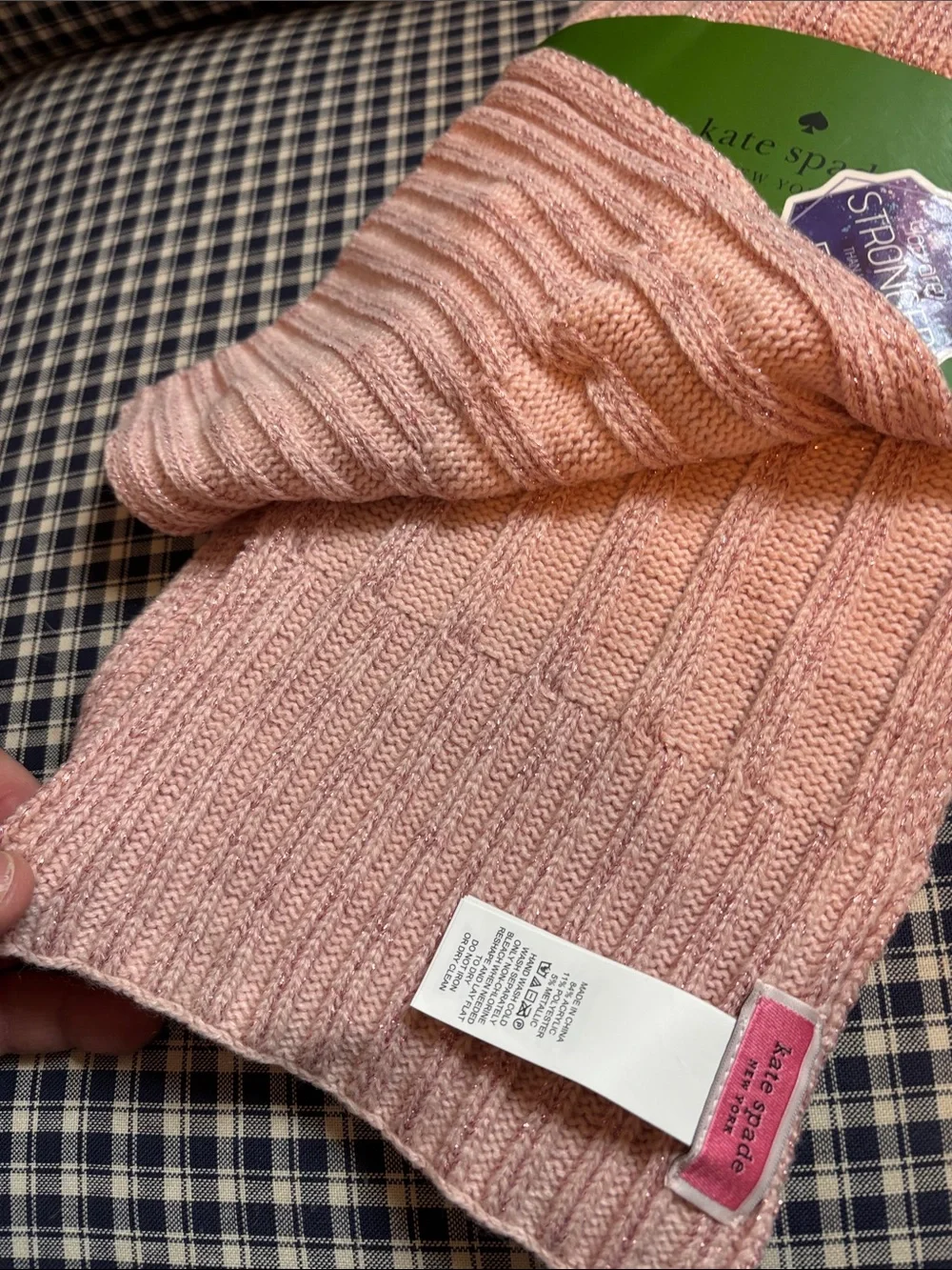 kate spade Pink Ribbed Knit Scarf with Bow Accent